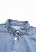 Distressed Collared Neck Flounce Sleeve Denim Dress - Hovatok