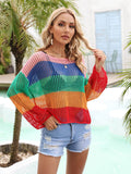 Angel Wings Color Block Openwork Boat Neck Cover Up - Hovatok