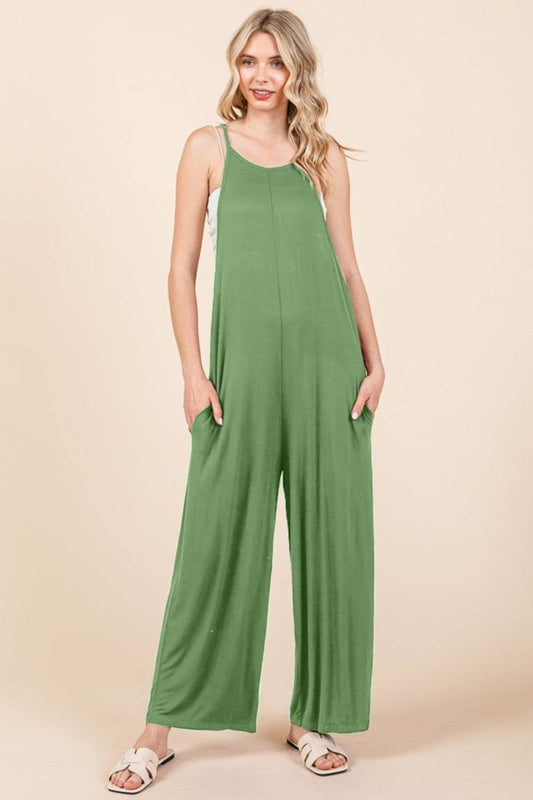 Culture Code Full Size Sleeveless Wide Leg Jumpsuit with Pockets - Hovatok