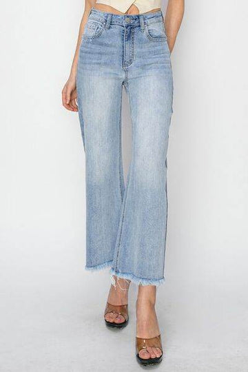 RISEN High Rise Crop Wide Fray Hem Jeans - Hovatok