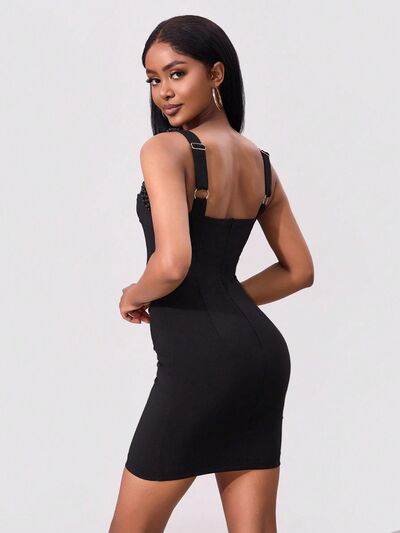 Bead Trim Wide Strap Wrap Dress - Hovatok