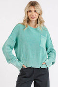 Mittoshop Distressed Hem Round Neck Dropped Shoulder Sweater - Hovatok