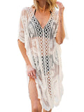 Lace V-Neck Half Sleeve Cover-Up - Hovatok
