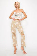 RISEN Full Size High Rise Star Printed Frayed Hem Jeans - Hovatok