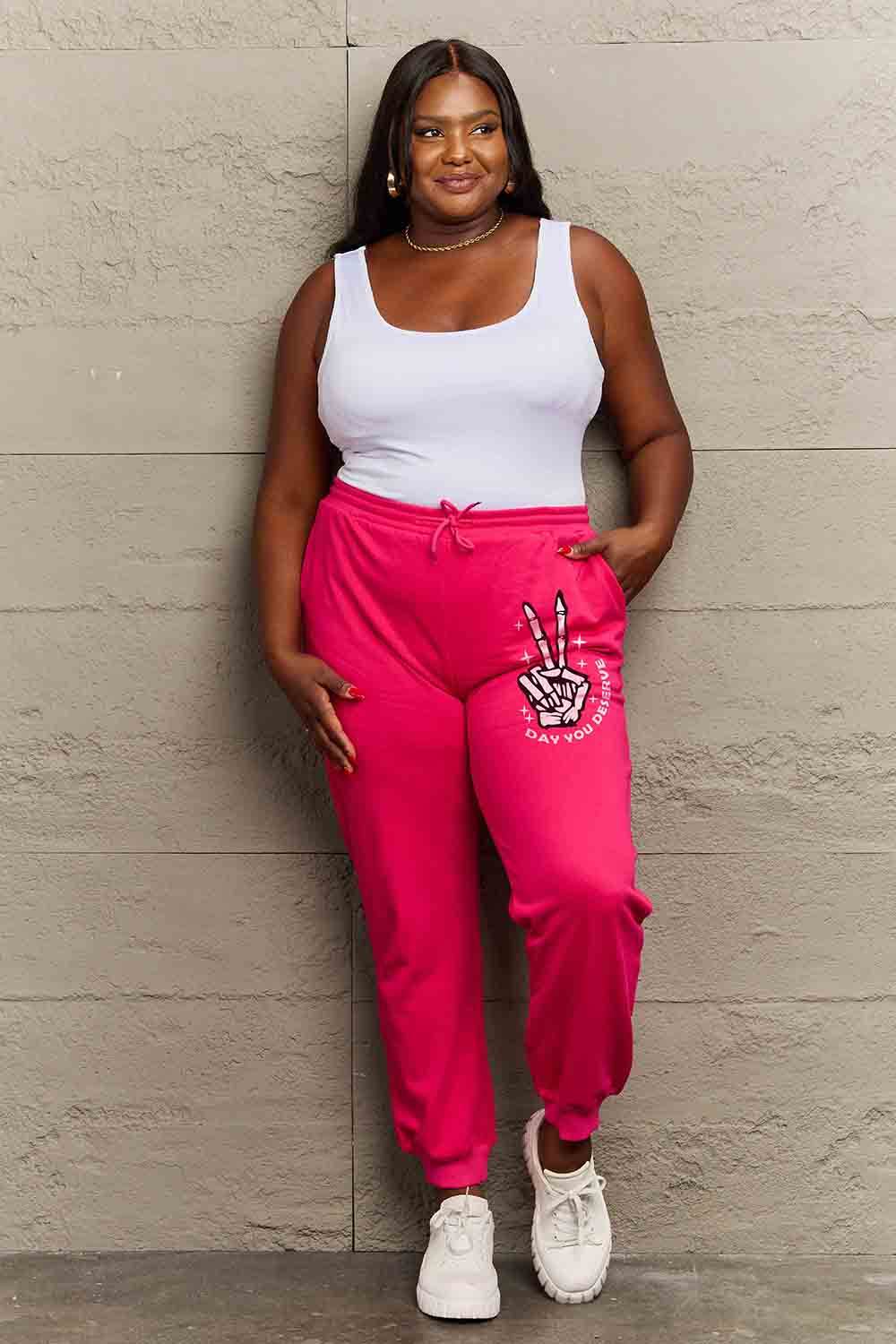 Simply Love Simply Love Full Size Drawstring DAY YOU DESERVE Graphic Long Sweatpants - Hovatok