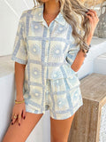 Devine Printed Collared Neck Half Sleeve Top and Shorts Set - Hovatok