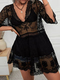 Lace Detail Plunge Cover-Up Dress - Hovatok