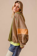 BiBi Color Block Striped Round Neck Sweatshirt - Hovatok