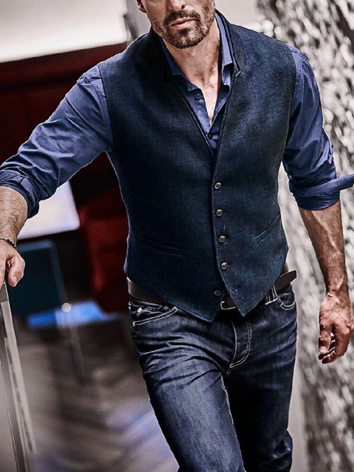 Men's Full Size Button Down Vest Plus Size - Hovatok