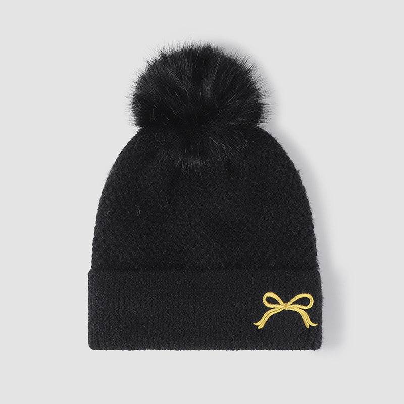 Thermal Bow Knit Hat with Pompom - Hovatok