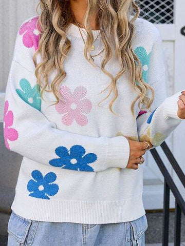Angel Wings Flower Round Neck Long Sleeve Sweater - Hovatok