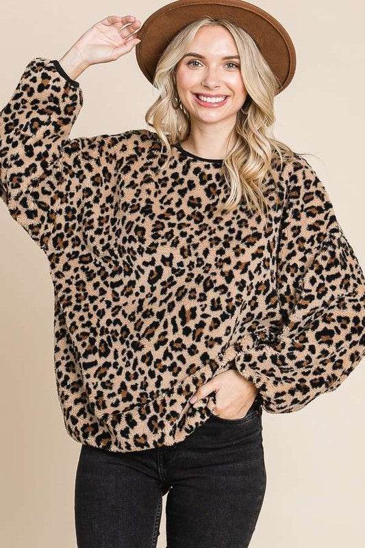 Culture Code Leopard Faux Fur Round Neck Top - Hovatok