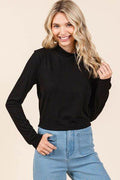 Mittoshop Mock Neck Rib Knit Long Sleeve Crop Top - Hovatok