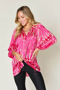 Double Take Full Size Printed Button Up Long Sleeve Shirt - Hovatok
