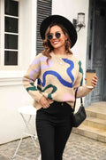 Angel Wings Printed Round Neck Dropped Shoulder Pullover Sweater - Hovatok