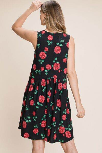 BOMBOM Floral Ruched Tank Dress - Hovatok