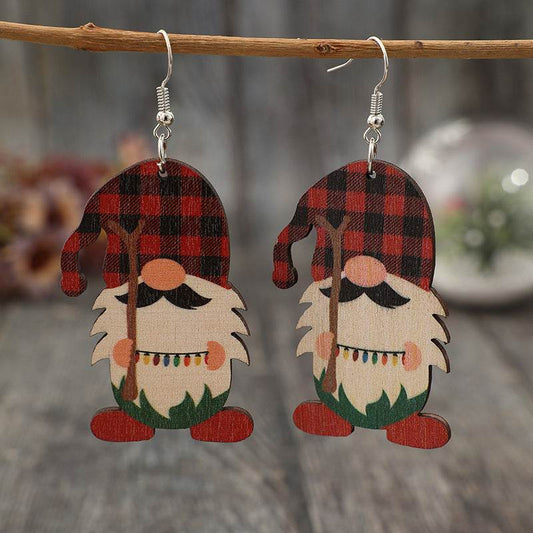 Wooden Pointed Hat Gnome Earrings - Hovatok