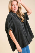 Umgee Full Size Cotton Gauze Mineral Wash Button Down Shirt Plus Size - Hovatok