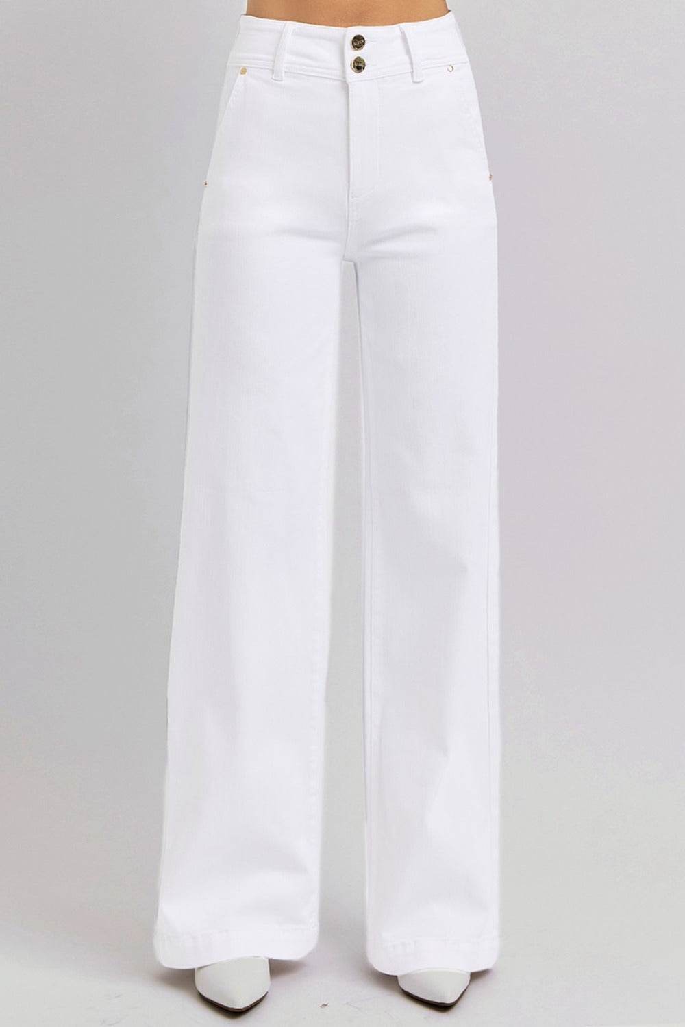RISEN Full Size Tummy Control Double Button Wide Leg Jeans - Hovatok