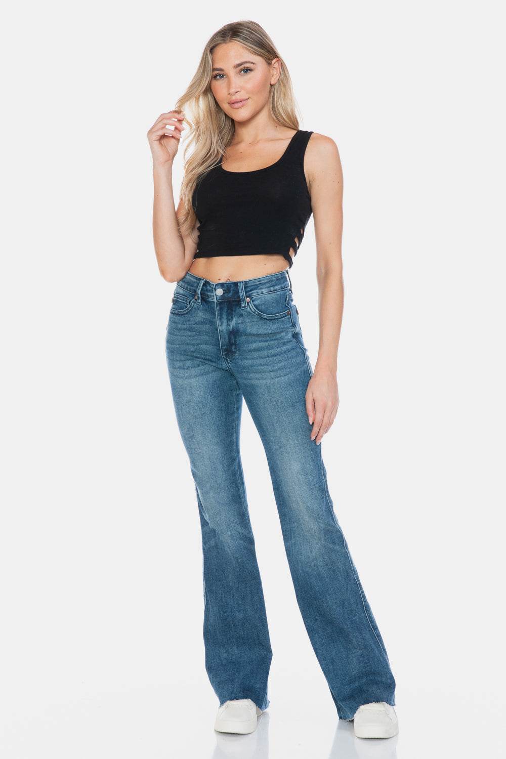 Judy Blue Full Size Tummy Control Cut Hem Flare Jeans - Hovatok