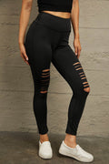 Wide Waistband Distressed Slim Fit Leggings - Hovatok