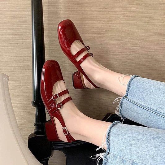 Square Toe Block Heel Mary Jane Shoes - Hovatok