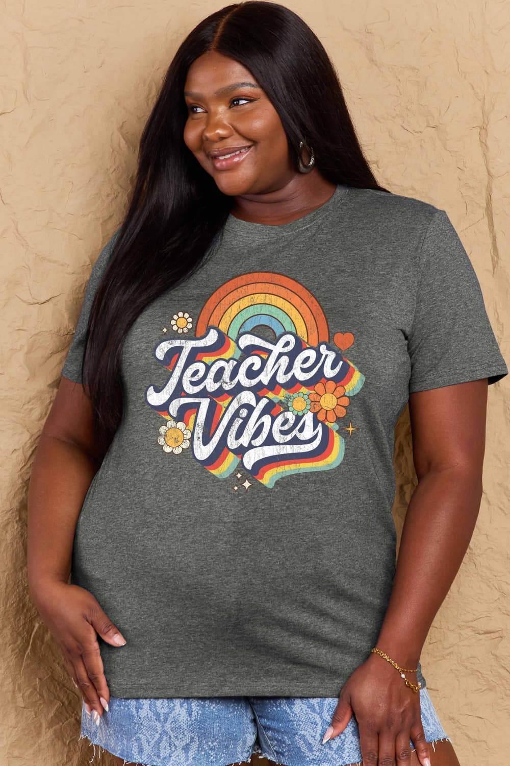 Simply Love Full Size TEACHER VIBES Graphic Cotton T-Shirt - Hovatok