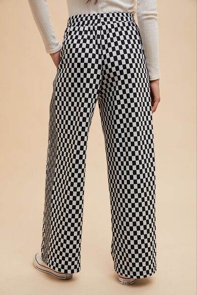 Annie Wear Drawstring Checkered Wide Leg Pants - Hovatok