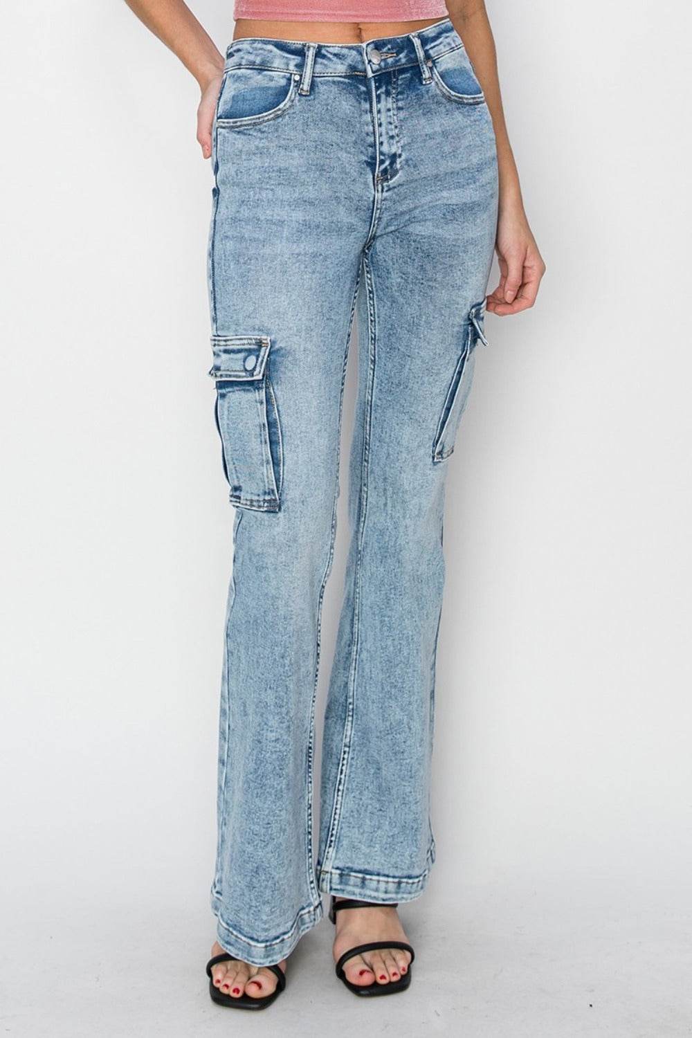 RISEN Full Size High Rise Cargo Flare Jeans - Hovatok
