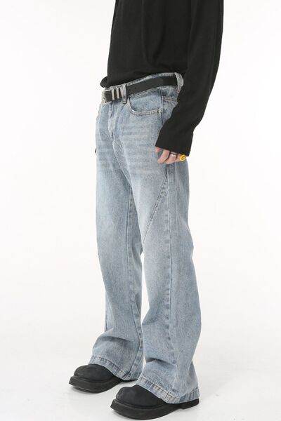 Washed Bootcut Men's Jeans with Pockets - Hovatok