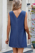 V-Neck Sleeveless Denim Dress - Hovatok