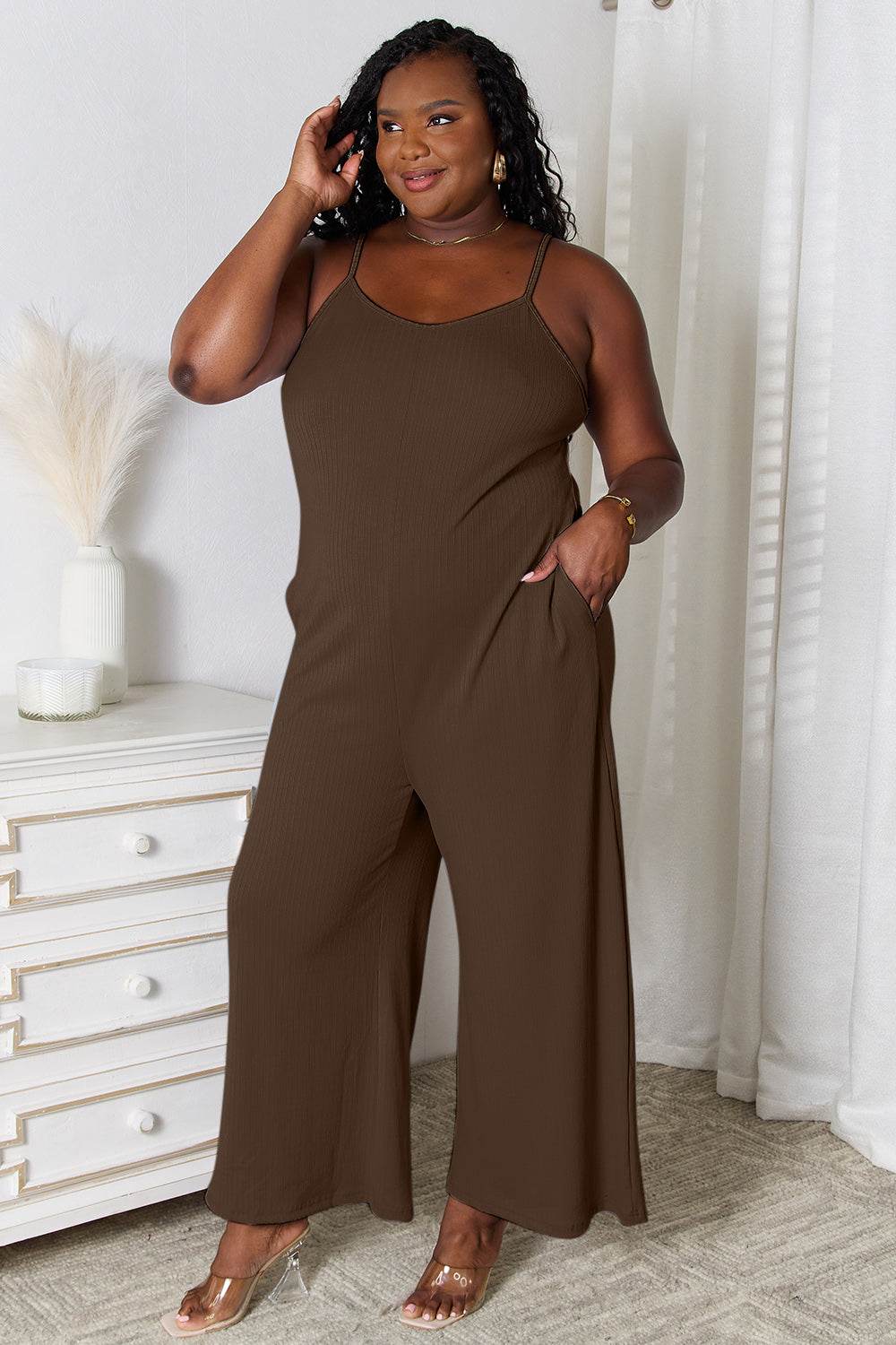 Basic Bae Full Size Spaghetti Strap V-Neck Jumpsuit - Hovatok
