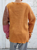 Color Block Decorative Button Long Sleeve Sweater - Hovatok