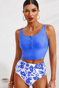 Half Snap Square Neck Tankini Set - Hovatok