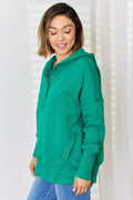 Zenana Half Snap Long Sleeve Hoodie - Hovatok