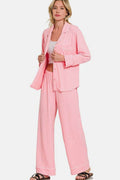 Zenana Button Down Long Sleeve Top and Pants Lounge Set - Hovatok