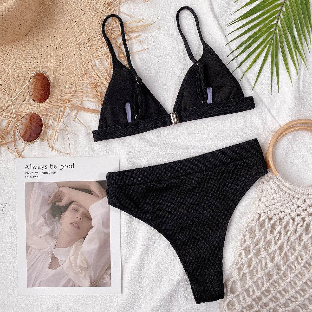 Spaghetti Strap Ribbed Bikini Set - Hovatok