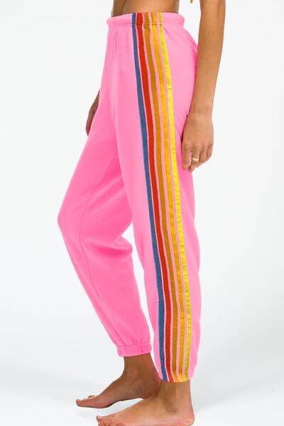 Contrast Striped Elastic Waist Active Pants - Hovatok