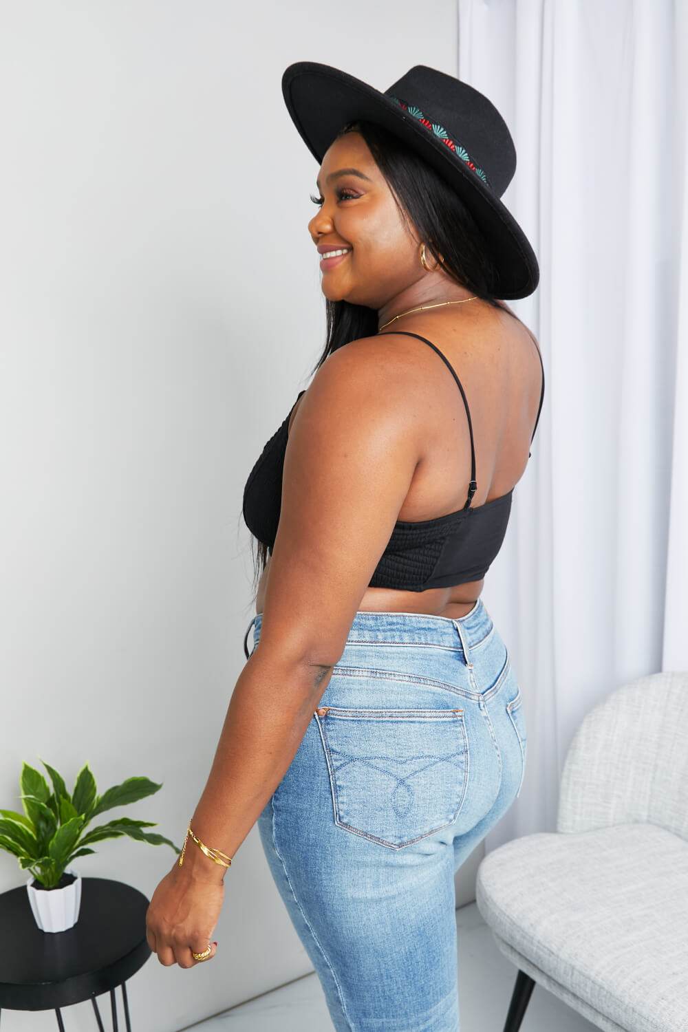 Zenana Full Size Textured Spaghetti Strap Bralette in Black - Hovatok