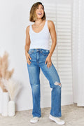 Judy Blue Full Size High Waist Distressed Straight-Leg Jeans - Hovatok