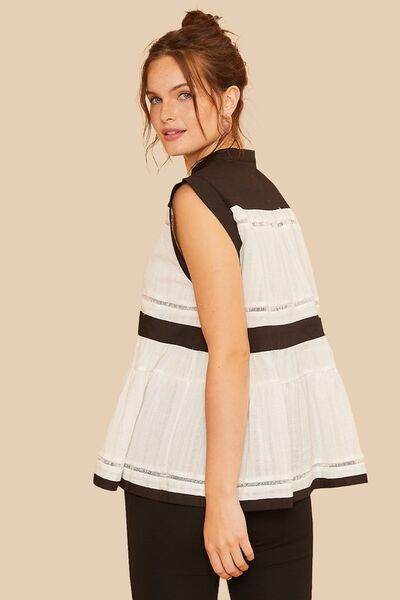 Annie Wear Contrast Trim Peplum Button Detail Blouse - Hovatok