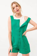 And The Why Button Up Tie Back Sleeveless Romper - Hovatok