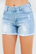 American Bazi High Waist Distressed Frayed Denim Shorts - Hovatok