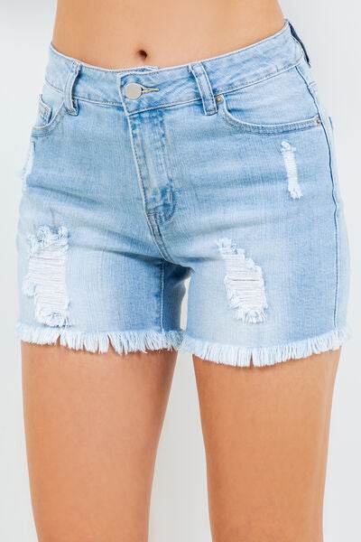 American Bazi High Waist Distressed Frayed Denim Shorts - Hovatok