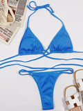 Halter Neck Crisscross Ribbed Bikini Set - Hovatok