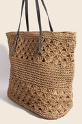 Fame Faux Leather Handle Knitted Tote Bag - Hovatok