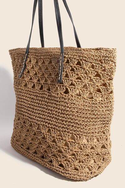 Fame Faux Leather Handle Knitted Tote Bag - Hovatok