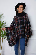 Shiny Turtleneck Plaid Raw Hem Sweater - Hovatok