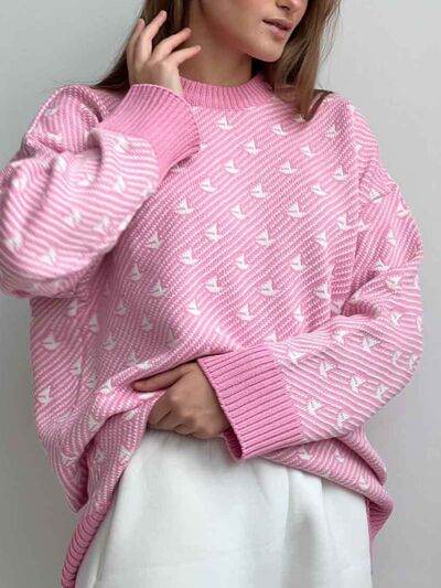 Contrast Round Neck Long Sleeve Sweater - Hovatok