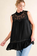 And The Why Lace Detail Sleeveless Ruffled Top - Hovatok